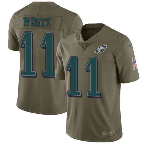 Nike Eagles #11 Carson Wentz Olive Men's Stitched NFL Limited Salute To Service Jersey - Click Image to Close